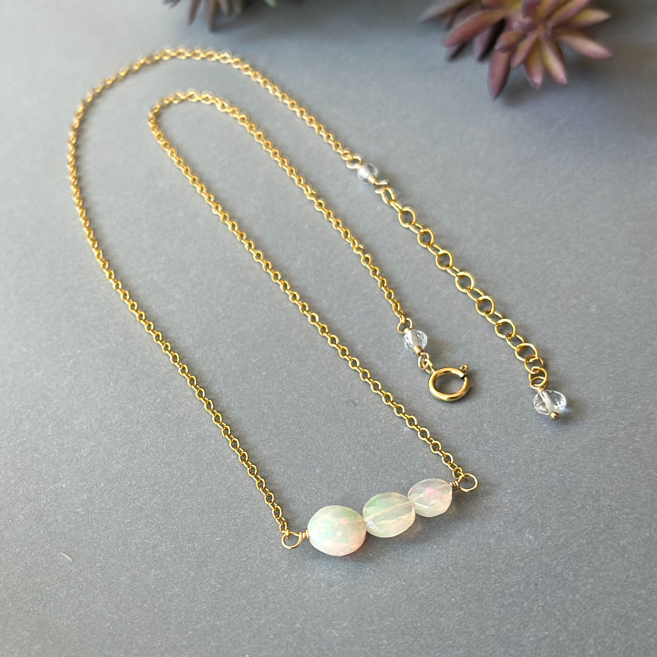 14kgf*エチオピア産プレシャスオパールのトリオネックレス／アジャスター付き