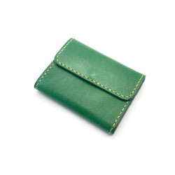 フランスレザー使用コンパクト財布　緑色レザー ミニ財布　高級革 高級革>フランスレザー使用コンパクト財布（グリーン） - HAZUKI