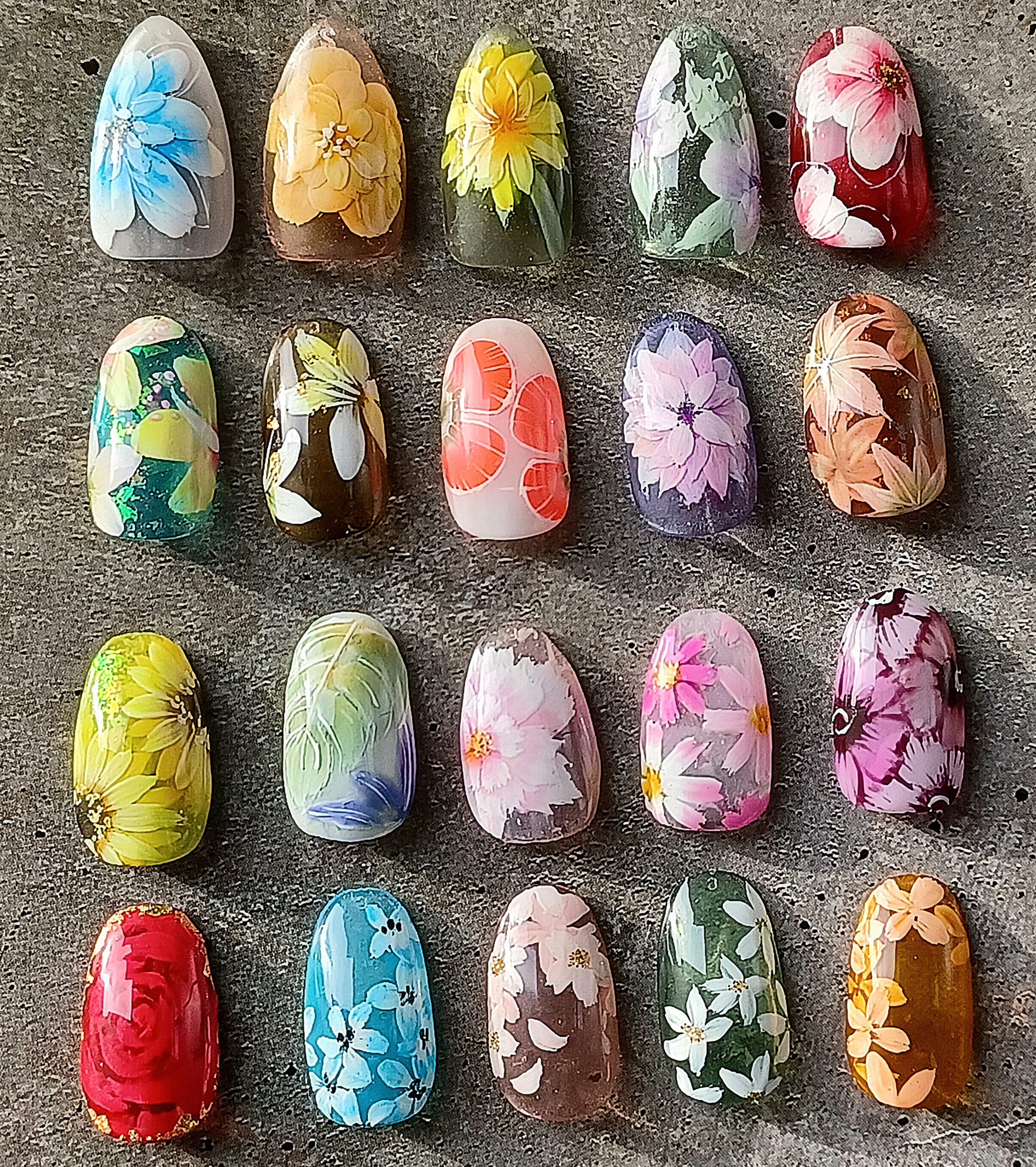 手描きフラワーアート ネイルチップ 1枚から購入可【色変更は要ご相談  