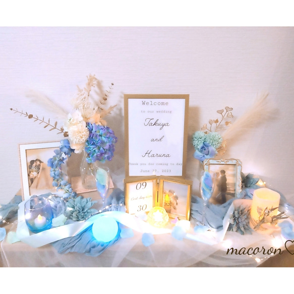 Newグレージュブルーウェルカムスペース 夏婚 ウェルカムスペースセット 夏ウェディング リボン