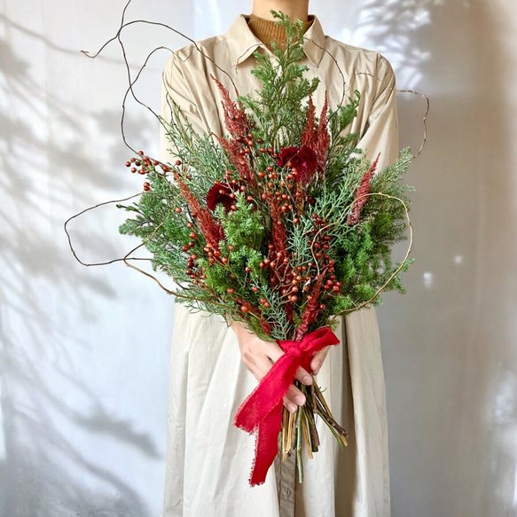 クリスマススワッグ＊ネイティブフラワー☆ドライフラワースワッグ bigサイズ！〉ドライになるクリスマススワッグ・:* ウィンター