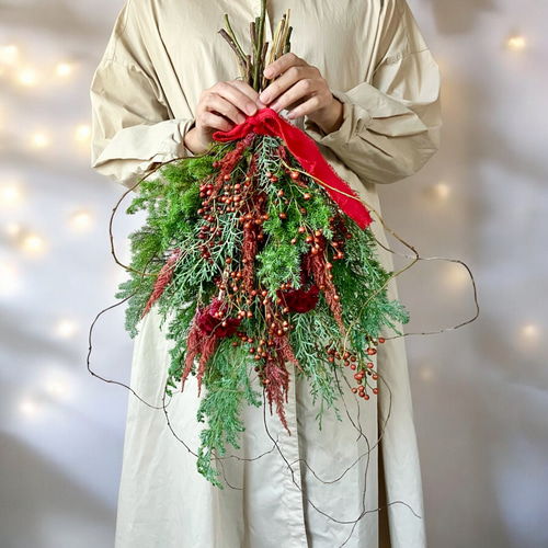 即日出荷】ドライになるクリスマススワッグ・:* ウィンター