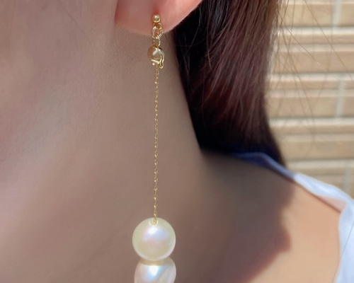 #351 淡水パール　5連  チェーン　ピアス/イヤリング変更可能　ハンドメイド Sor.]マルチ淡水パール5連ピアス・イヤリング | KOBUNSHA SELECT