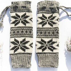 手織りピュアウールニットソックス/ニットウールソックス/内側起毛ソックス/暖かいソックス-アイスランドスノーフレークブラックとホ 1枚目の画像