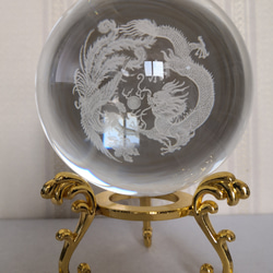 台座付 龍と鳳凰水晶玉 置物インテリア お正月飾りグッズ 龍お正月