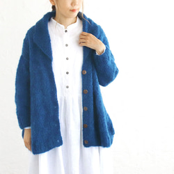 【安龍專屬】柔軟馬海毛手工針織夾克針織開襟衫（寶藍色） 第2張的照片