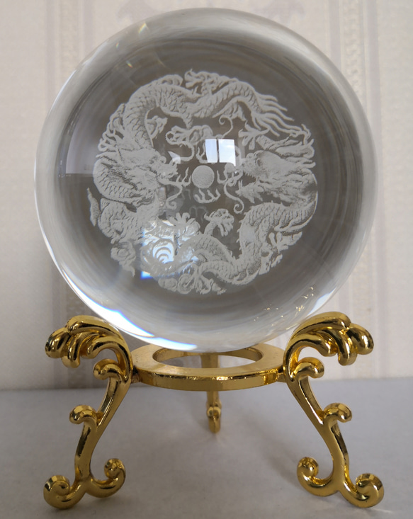 龍の置物 骨董品 水晶 ガラス玉付インテリア