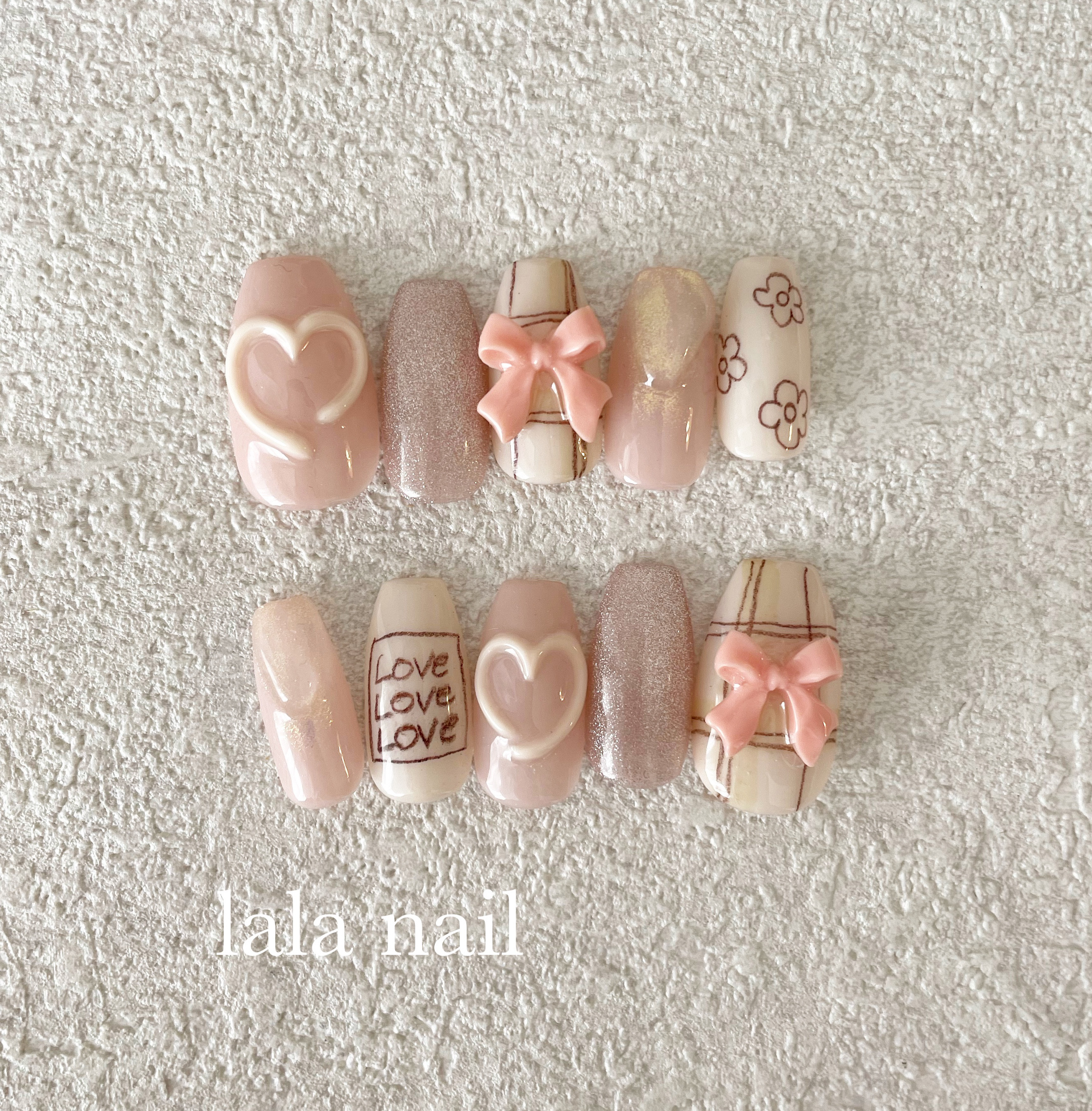 【オーダー】ネイルチップ リボンハート量産型埋め尽くし推しネイル　no.69