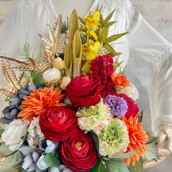 ハンドメイド　門松　門松飾り　新年飾り　本物の竹　正月アレンジ　しめ飾り　花 8枚目の画像