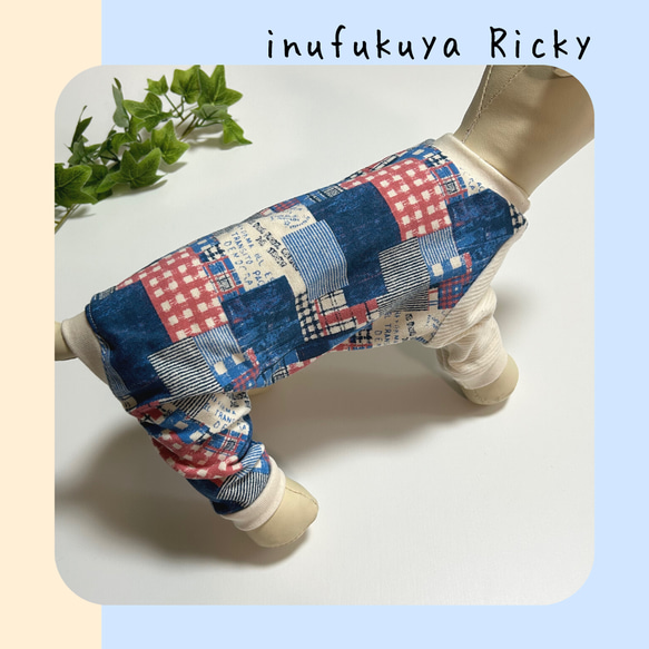 パッチワーク柄ロンパース（カバーオール）【受注】犬服オーダー（SS～4L）小型犬 3枚目の画像