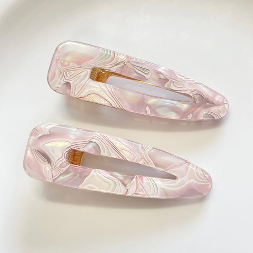 ヘアクリップ ヘアピン 大理石 マーブル シェル 2個セット ヘア