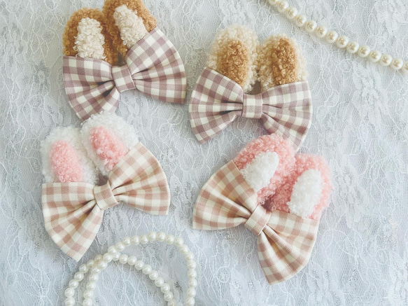 うさ耳 リボンヘアゴム チェック柄】キッズ レディース ヘア