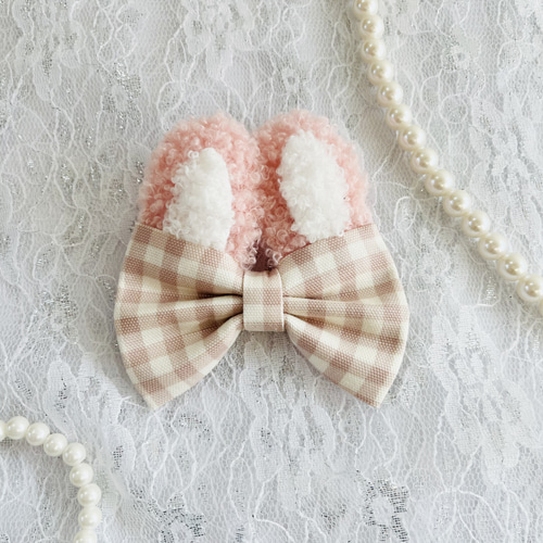 うさ耳 リボンヘアゴム チェック柄】キッズ レディース ヘア