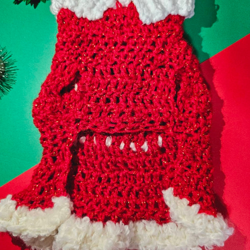 手編み犬服✴︎ 犬服 クリスマス サンタ衣装 サンタクロースワンピース