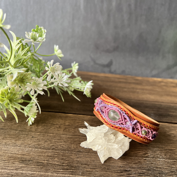 Fluorite Macrame Leather Bracelet】フローライトのマクラメ