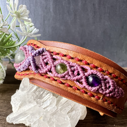 【Fluorite Macrame Leather Bracelet】フローライトのマクラメレザーブレスレット 8枚目の画像