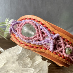 【Fluorite Macrame Leather Bracelet】フローライトのマクラメレザーブレスレット 5枚目の画像