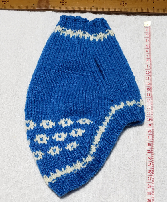 〈お年玉セール〉下記より2割引❤️犬用　手編み　ブルー地白の編み込み模様セーター 4枚目の画像
