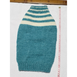〈お年玉セール〉下記より2割引❤️犬用　手編み　エメラルドグリーンと白の縞模様入りセーター 1枚目の画像