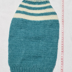 〈お年玉セール〉下記より2割引❤️犬用　手編み　エメラルドグリーンと白の縞模様入りセーター 2枚目の画像