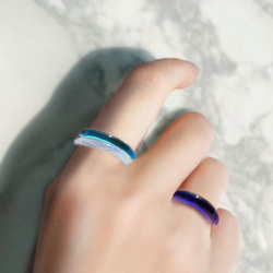 ３点セット　青いガラスリング　コバルト～スノーホワイト　細身・軽やかリング　シンプル・ストレートのガラスの指輪　 4枚目の画像
