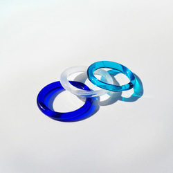 ３点セット　青いガラスリング　コバルト～スノーホワイト　細身・軽やかリング　シンプル・ストレートのガラスの指輪　 2枚目の画像