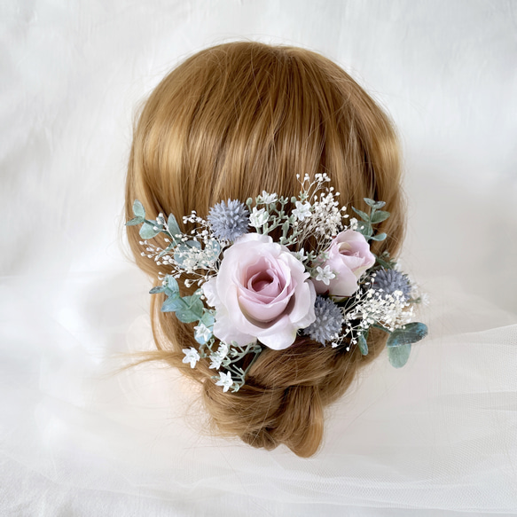 ソフトラベンダー カラードレス ヘアアクセサリー 結婚式 ヘッドドレス 