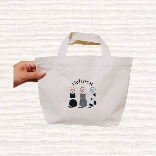 3匹の猫 帆布ミニトート 刺繍 トートバッグ Oddeye(オッドアイ