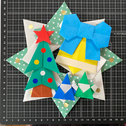 折り紙 リース クリスマス ツリーとベルとサンタさん 壁面飾り 施設 病院 保育園 送料無料 2枚目の画像