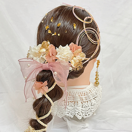 モーヴピンク♡金箔付♡髪飾り ヘッドドレス 前撮り 成人式 卒業式 七五三