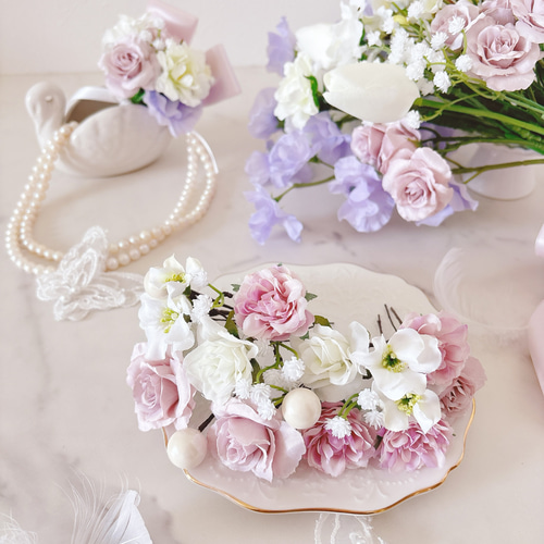 ウェディングブーケ　アーティフィシャルフラワー　ブーケチューリップブーケ 淡いラベンダーとホワイトのブーケ チューリップブーケ アーティ