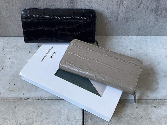 本革】型押しウォレット長財布／きれいめ シック ギフト