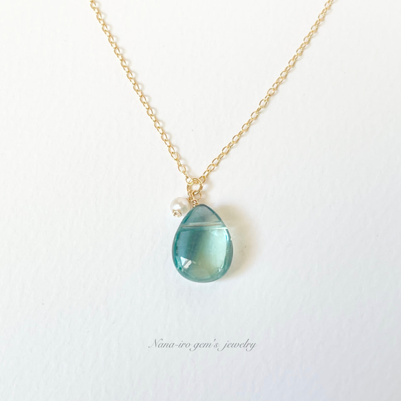 14kgf green fluorite × pearl necklace 1枚目の画像