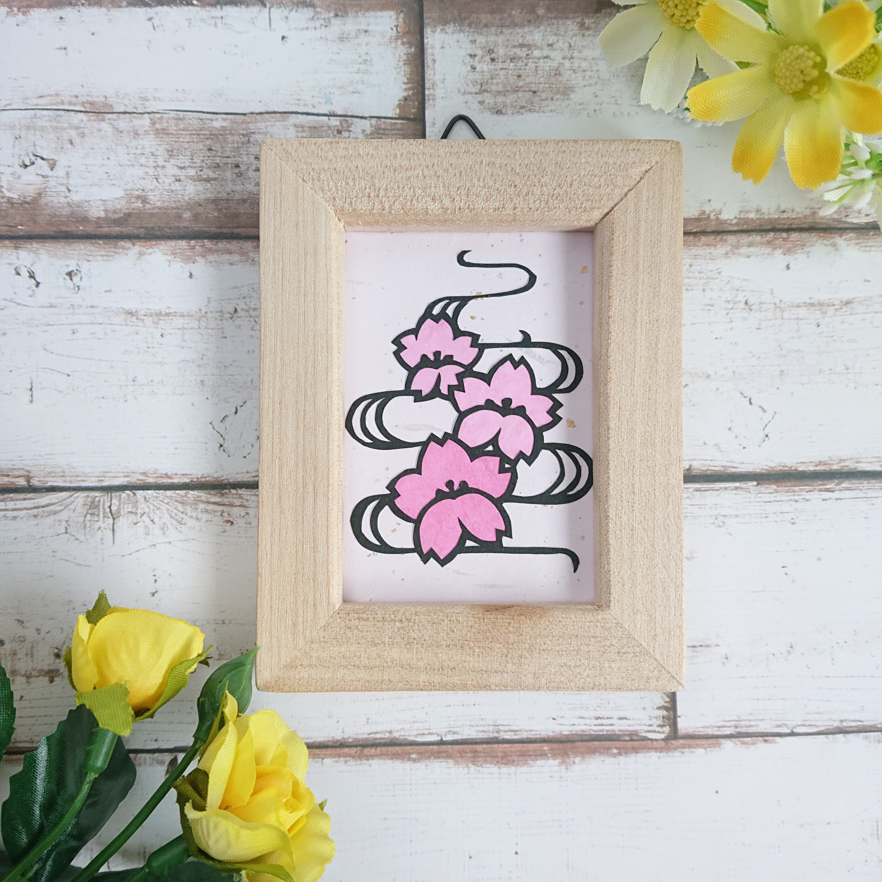 春の桜 ミニサイズ シンプル フレーム付き【切り絵】 切り絵 な