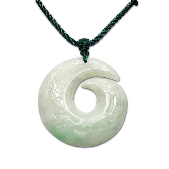 レア物一点物天然石ひすい本翡翠勾玉形柄模様彫刻有り紐ネックレスA3-1