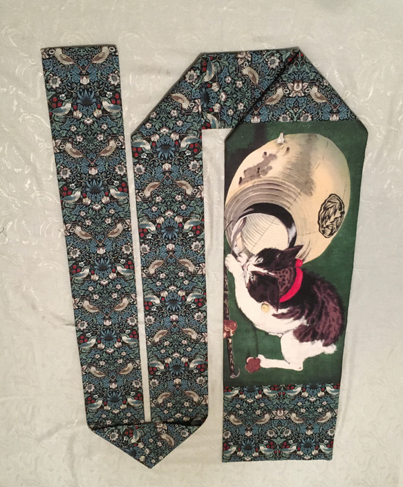 名古屋帯 ウィリアムモリス いちご泥棒 薄緑 お仕立て込み