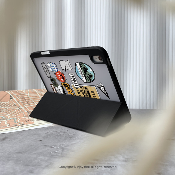 iPad ケース 12.9/Air5/iPad 9 キャンプスタイル ステッカー マルチアングル 折りたたみ式 タブレット保護ケ 5枚目の画像