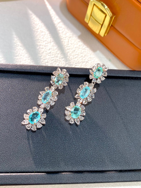 天然パライバトルマリンピアス 計5.12ct 極上品 8.49g K18 天然