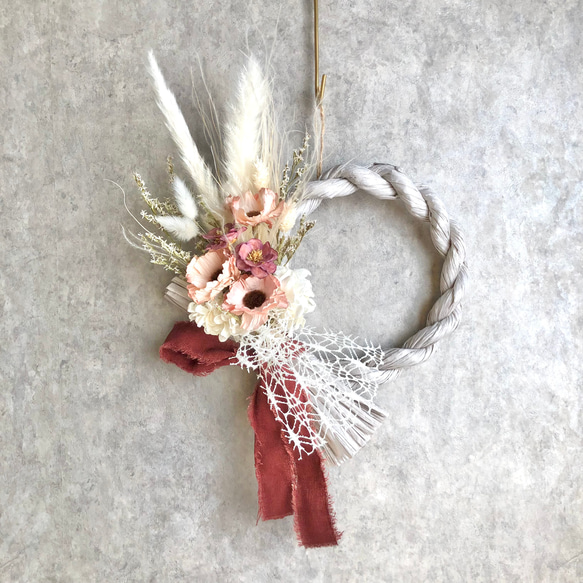 ◇しめ縄リース◇ホワイトナチュラル No.40 木の実のナチュラルしめ縄リース2025 ハンドメイドお正月飾り