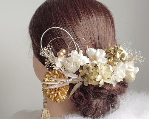 煌花＿＿水引と鞠玉の髪飾り 卒業式 成人式 結婚式 白無垢 髪飾り 色打