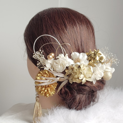 煌花＿＿水引と鞠玉の髪飾り 卒業式 成人式 結婚式 白無垢 髪飾り 色打