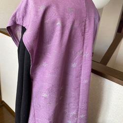 秋冬　着物リメイクワンピース　フレアーシルエット　Aライン　上品な光沢感　紫 5枚目の画像