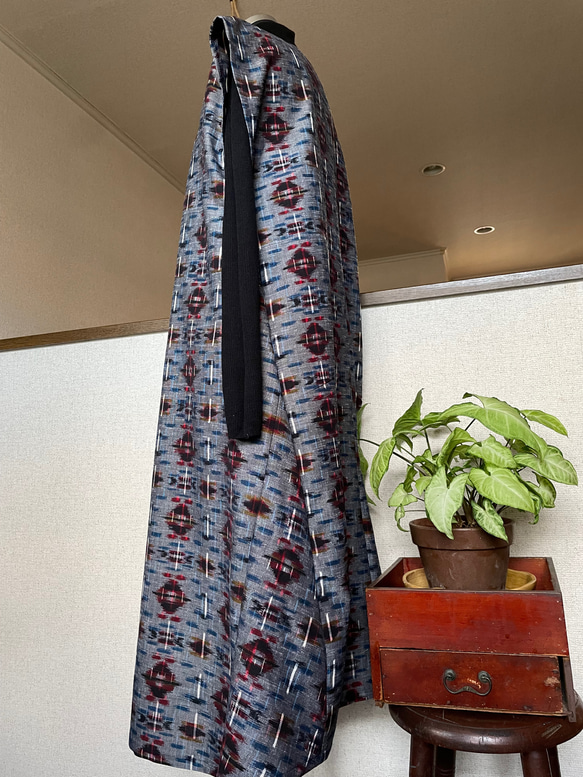 秋冬　暖か　絹ウール　着物リメイクワンピース　フレアーAライン　格子柄 3枚目の画像