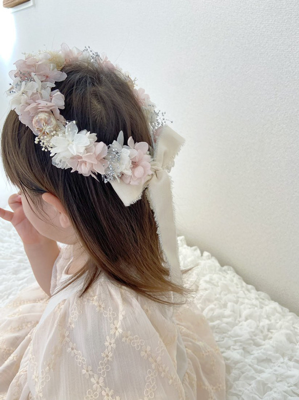 【送料無料】ベビーキッズ花冠　~awairo off white~  花かんむり　はなかんむり　結婚式　誕生日　 4枚目の画像