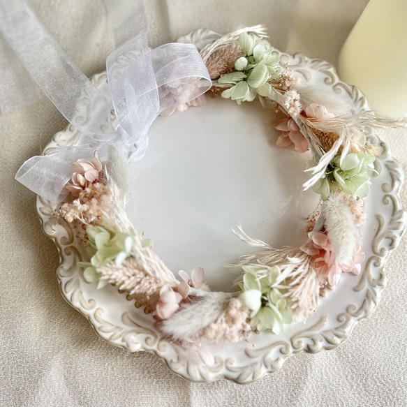 【送料無料】ベビーキッズ花冠　~natural pistachios ~花かんむり　はなかんむり　結婚式　誕生日　 2枚目の画像