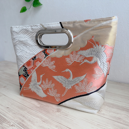 ◇30%off◇絹の帯から2wayバッグ 舞鶴文様 帯リメイク270