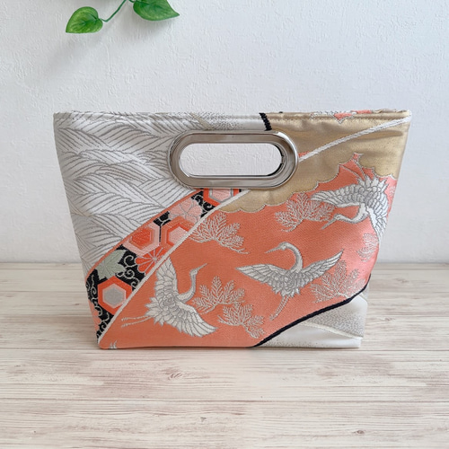 ◇30%off◇絹の帯から2wayバッグ 舞鶴文様 帯リメイク270