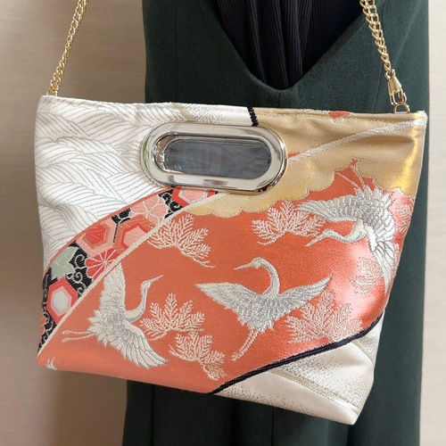 ◇30%off◇絹の帯から2wayバッグ 舞鶴文様 帯リメイク270