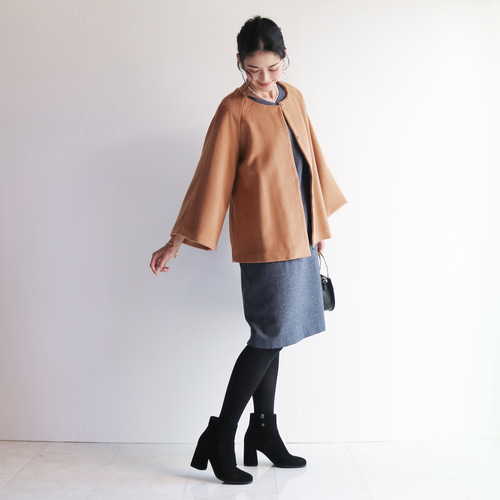 New冬【キャメル】ウールAラインラグランスリーブショートコート