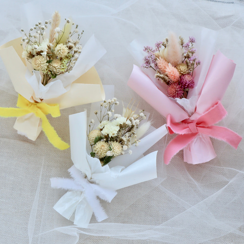 カラフルドライフラワーミニブーケ！淡色ラッピングブーケ 韓国風